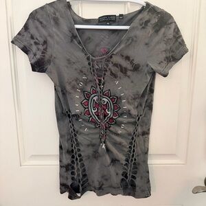 Affliction Black Label T-Shirt XS | Gray Black Tie-Dye Rhinestone Grunge